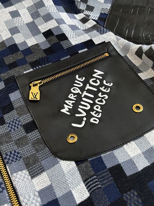 ルイヴィトンコピー ピクセルチェック柄ジャカードニットジップアップジャケット