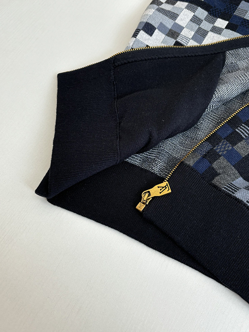 ルイヴィトンコピー ピクセルチェック柄ジャカードニットジップアップジャケット