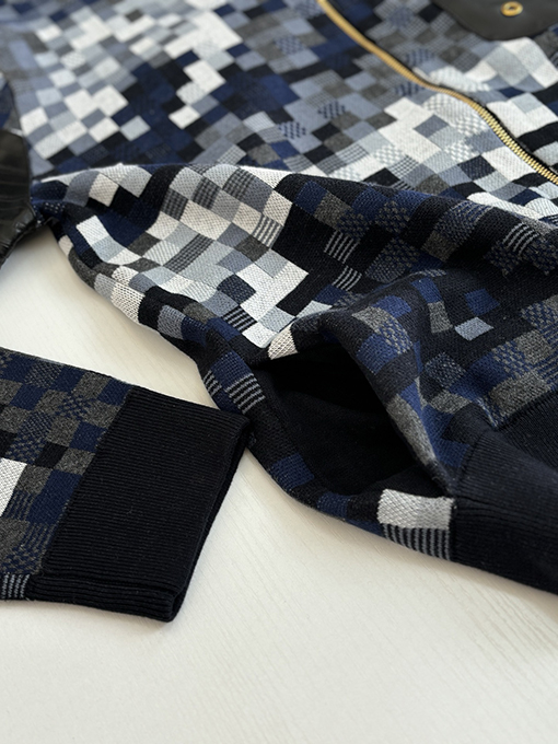 ルイヴィトンコピー ピクセルチェック柄ジャカードニットジップアップジャケット