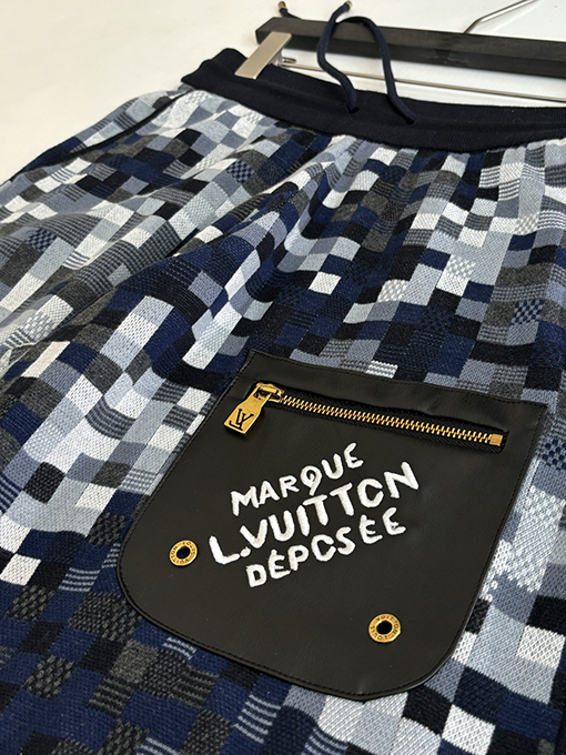 ルイヴィトン ピクセルチェッカーボードジャカードニットレザー刺繍ドローストリングショーツ
