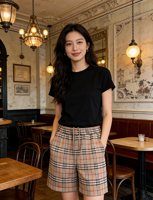 バーバリースーパーコピー チェック柄のドローストリング付きカーゴショーツ