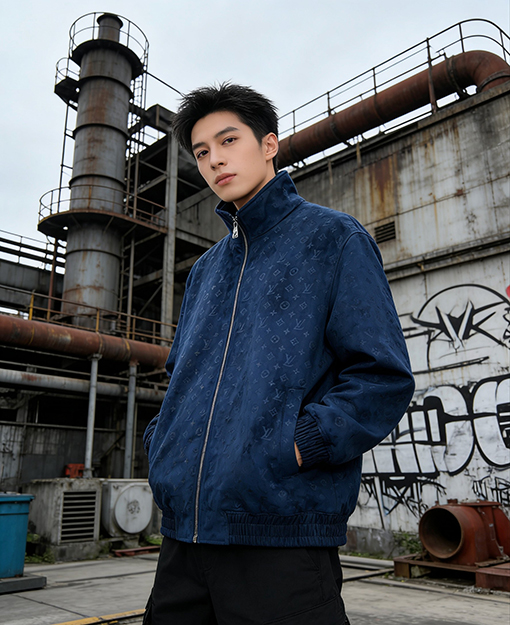 ルイヴィトン クラシックなエンボスの花柄スエードスタンドカラージャケット