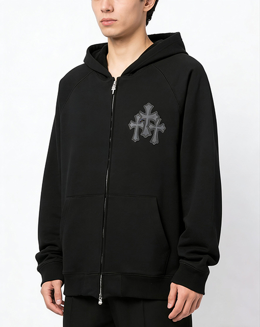 クロムハーツ クロス柄のフード付きジップアップスウェットジャケット