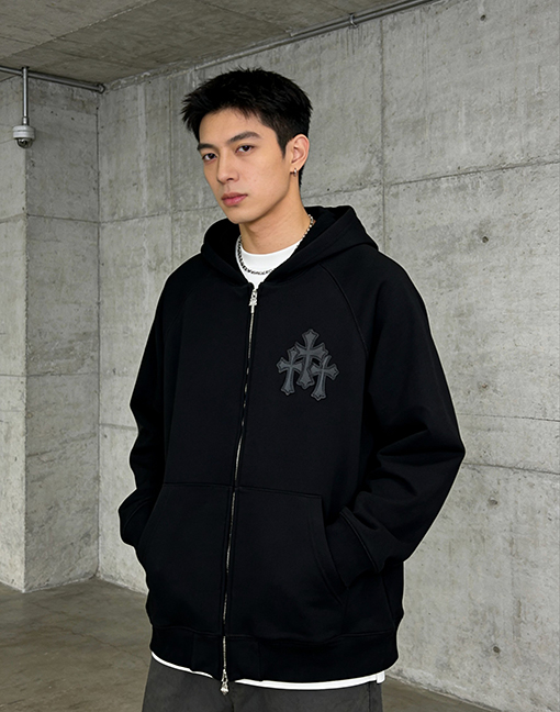 クロムハーツ クロス柄のフード付きジップアップスウェットジャケット