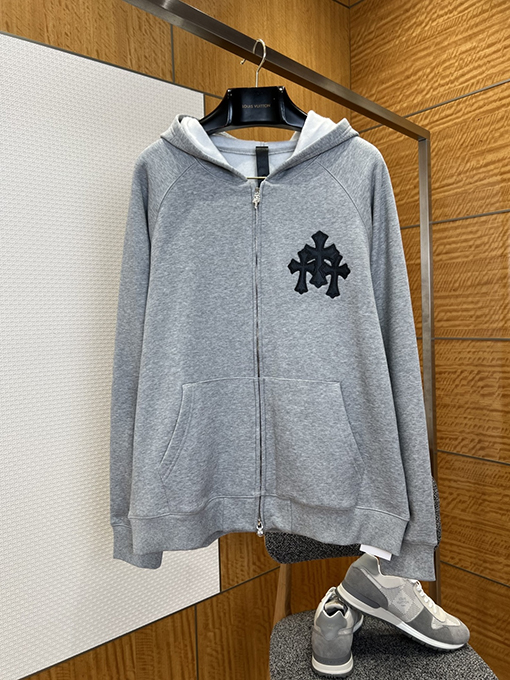 クロムハーツ クロス柄のフード付きジップアップスウェットジャケット