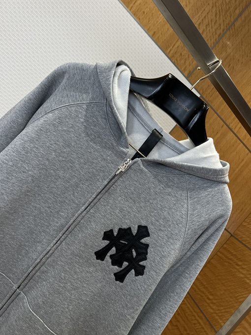 クロムハーツ クロス柄のフード付きジップアップスウェットジャケット