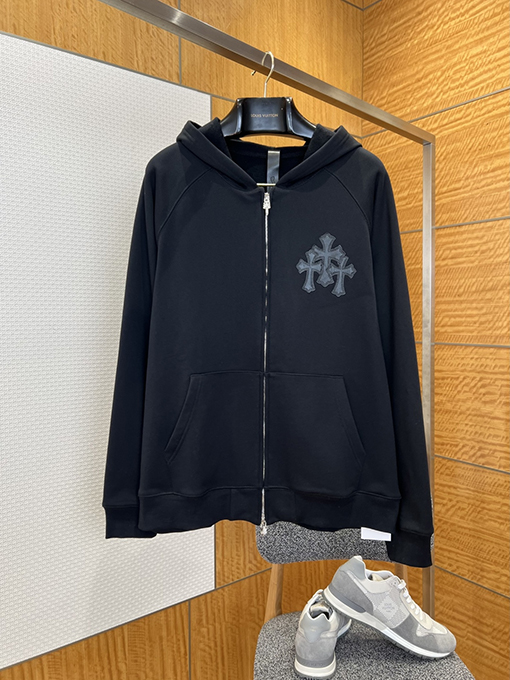 クロムハーツ クロス柄のフード付きジップアップスウェットジャケット