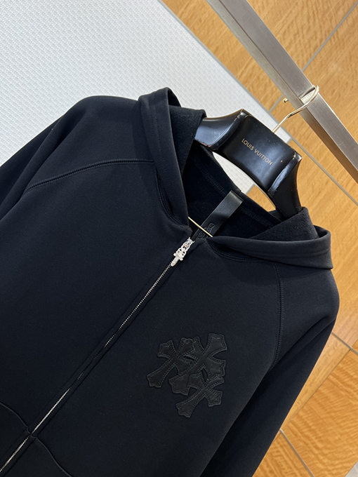 クロムハーツ クロス柄のフード付きジップアップスウェットジャケット