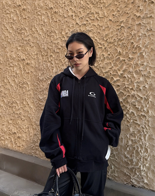 バレンシアガ BALENCIAGA NBA コラボレーションカラーブロックデザインのフード付きジップアップスウェットジャケット