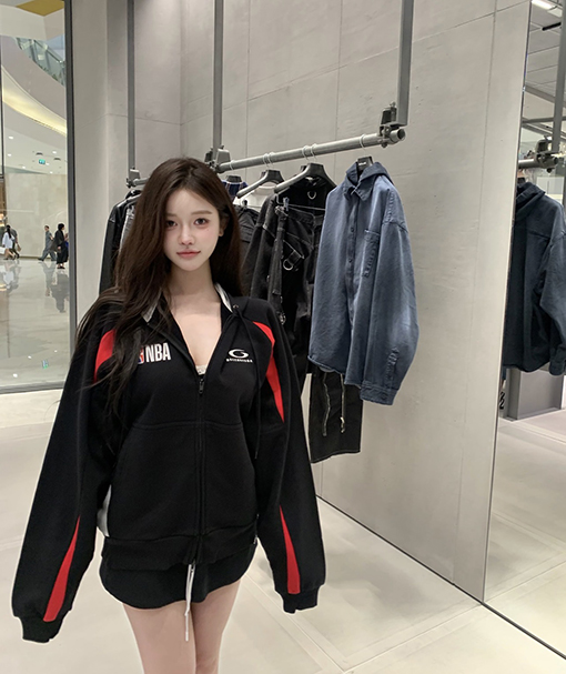 バレンシアガ BALENCIAGA NBA コラボレーションカラーブロックデザインのフード付きジップアップスウェットジャケット