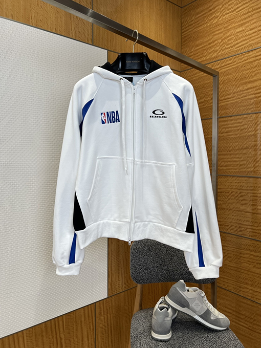 バレンシアガ BALENCIAGA NBA コラボレーションカラーブロックデザインのフード付きジップアップスウェットジャケット
