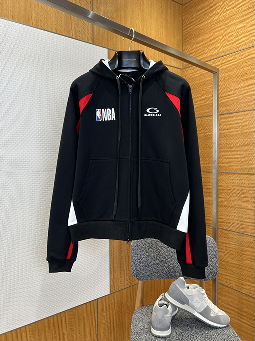 バレンシアガ BALENCIAGA NBA コラボレーションカラーブロックデザインのフード付きジップアップスウェットジャケット