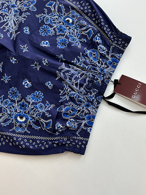 グッチ ブルーペイズリー カシュー ペイズリープリント ショートパンツ