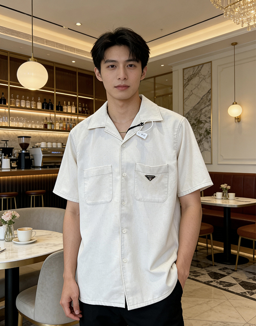 プラダコピー メタルロゴ入りダブルポケット半袖シャツ