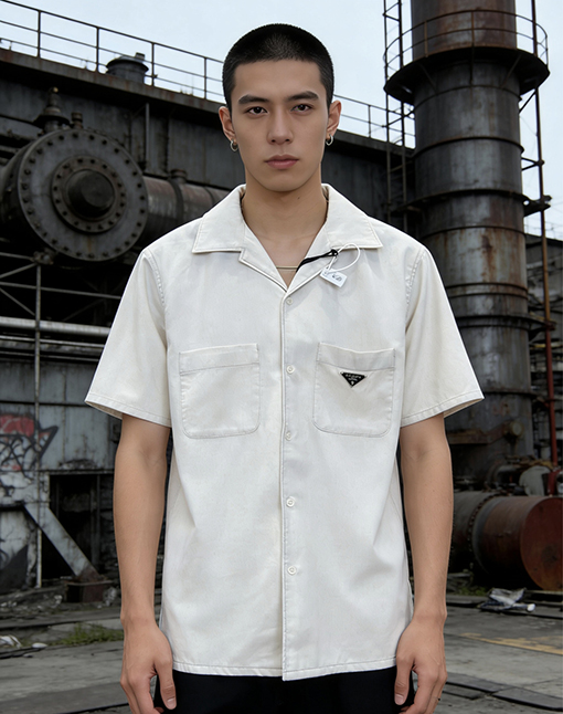 プラダコピー メタルロゴ入りダブルポケット半袖シャツ