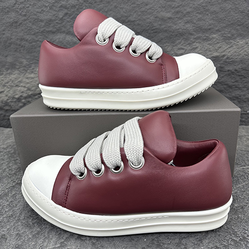 リックオウエンス JUMBO LACE バーガンディ色のローカットスニーカー