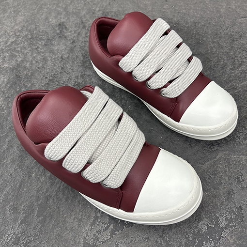 リックオウエンス JUMBO LACE バーガンディ色のローカットスニーカー