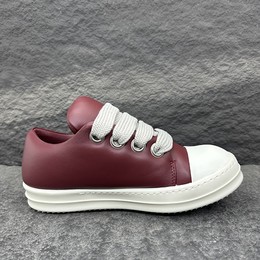 リックオウエンス JUMBO LACE バーガンディ色のローカットスニーカー