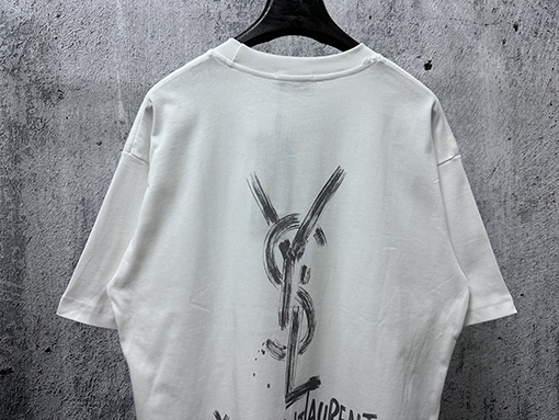 サンローランブランドスーパーコピー Saint Laurent クラシックなロゴプリントの半袖Tシャツ