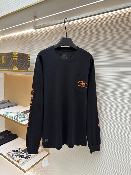 クロムハーツスーパーコピー スタイリッシュなオレンジ色のサンスクリット語ロゴ入り長袖シャツ