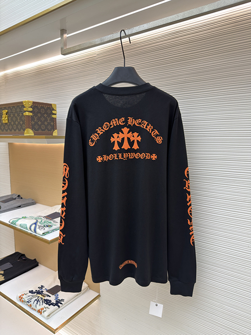 クロムハーツスーパーコピー スタイリッシュなオレンジ色のサンスクリット語ロゴ入り長袖シャツ