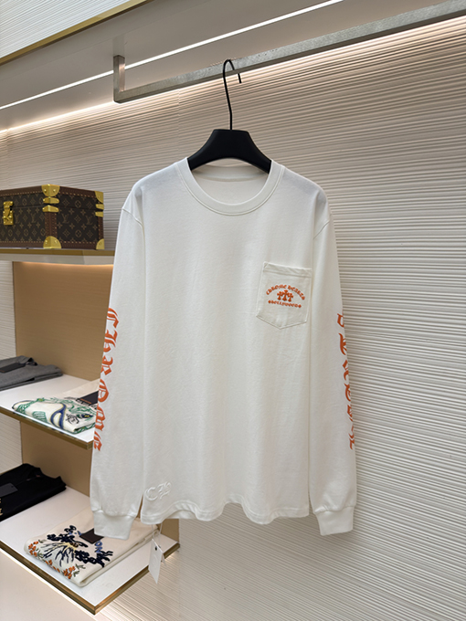 クロムハーツスーパーコピー スタイリッシュなオレンジ色のサンスクリット語ロゴ入り長袖シャツ