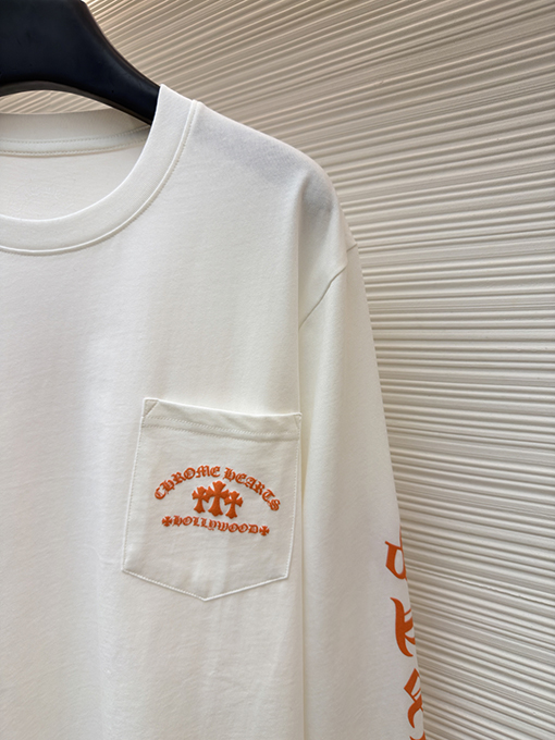 クロムハーツスーパーコピー スタイリッシュなオレンジ色のサンスクリット語ロゴ入り長袖シャツ