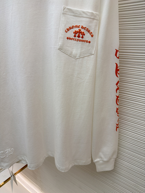 クロムハーツスーパーコピー スタイリッシュなオレンジ色のサンスクリット語ロゴ入り長袖シャツ