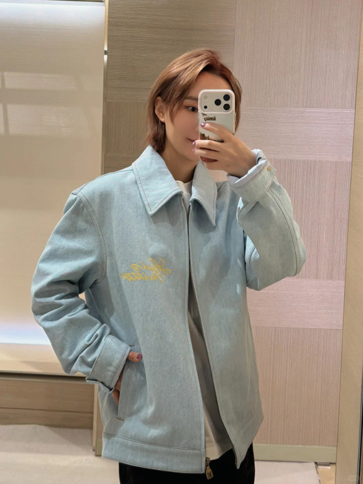 ルイヴィトン 手書きロゴ刺繍り襟付きデニムジャケット