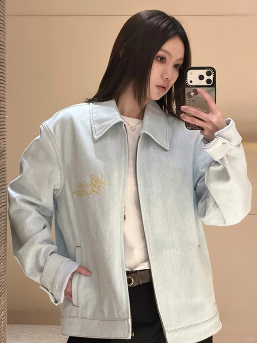 ルイヴィトン 手書きロゴ刺繍り襟付きデニムジャケット