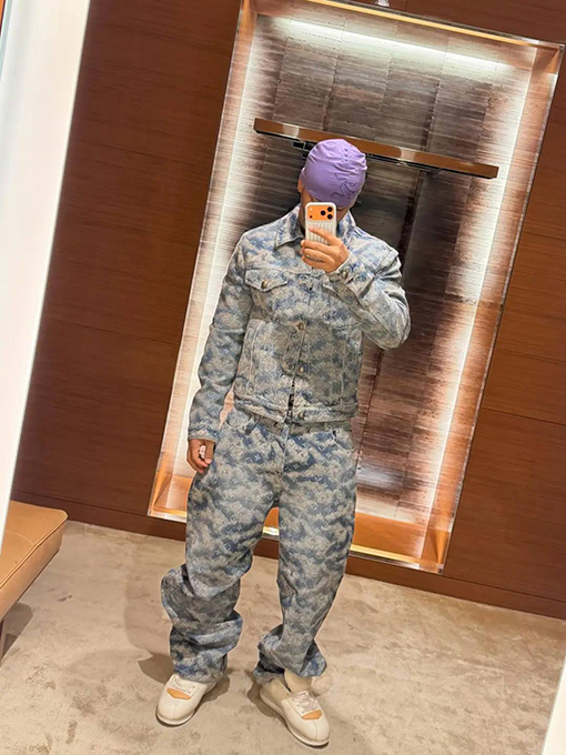 ルイヴィトンブランドスーパーコピー クラシックなジャカード総柄デニムスーツ