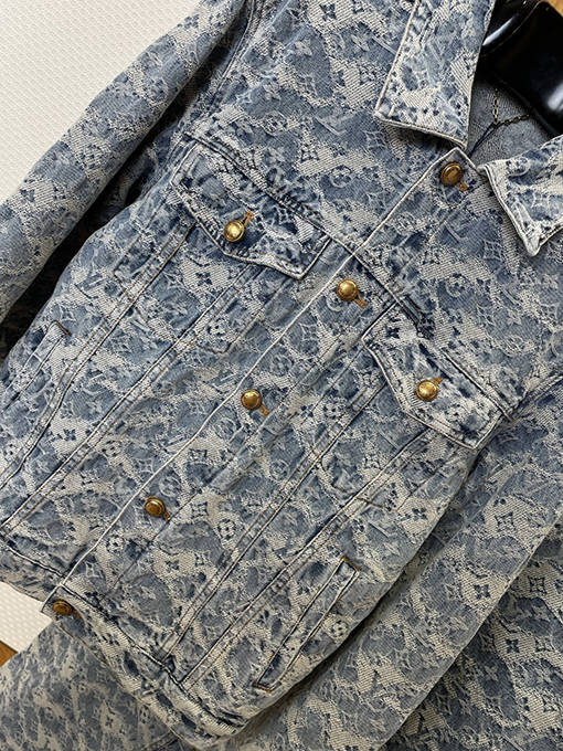 ルイヴィトンブランドスーパーコピー クラシックなジャカード総柄デニムスーツ