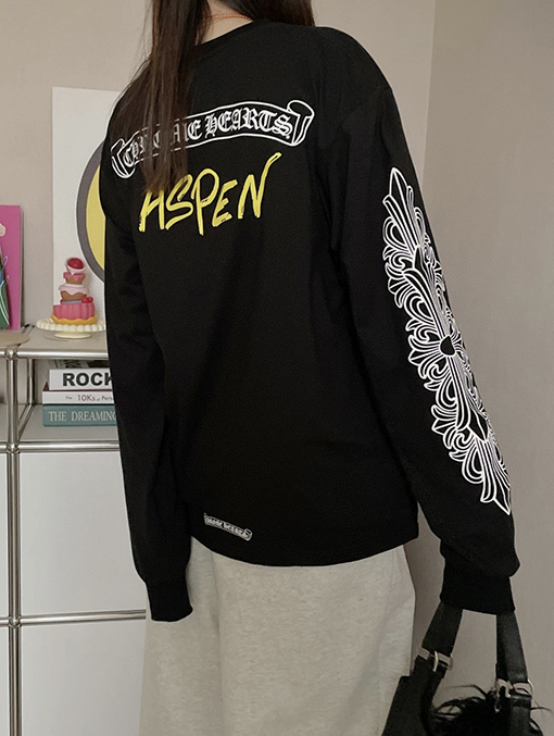 クロムハーツ Aspen Matty Boy 限定ブラック＆ホワイトラグラン花柄長袖シャツ