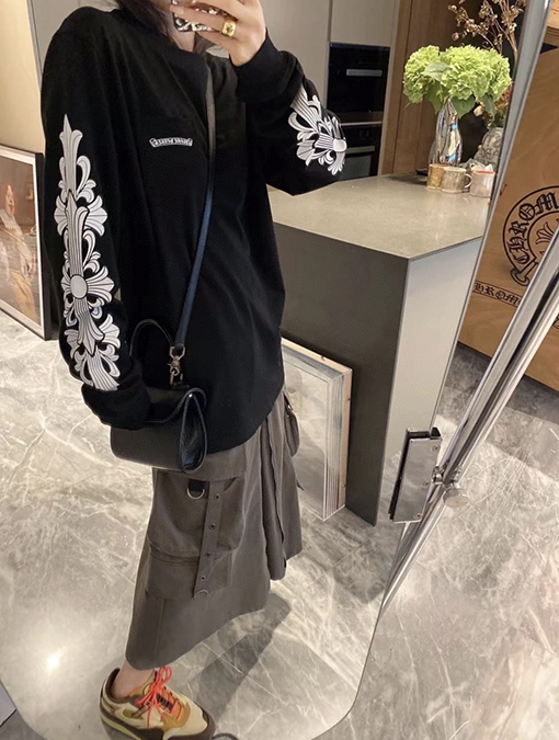 クロムハーツ Aspen Matty Boy 限定ブラック＆ホワイトラグラン花柄長袖シャツ