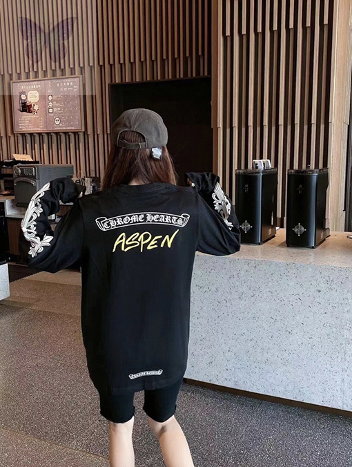 クロムハーツ Aspen Matty Boy 限定ブラック＆ホワイトラグラン花柄長袖シャツ