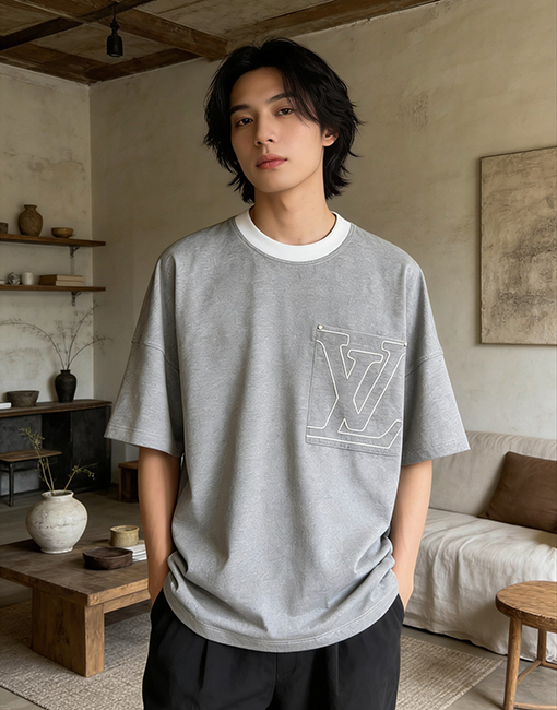 ルイヴィトン LV ポケットエンブレム付き半袖Tシャツ