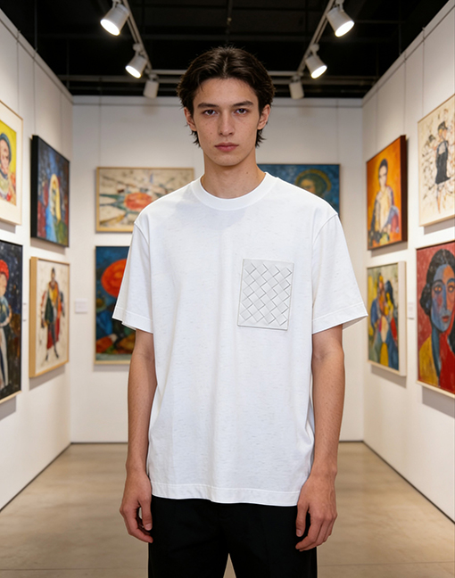 ボッテガヴェネタスーパーコピー 織りのトリムが付いた半袖Tシャツ