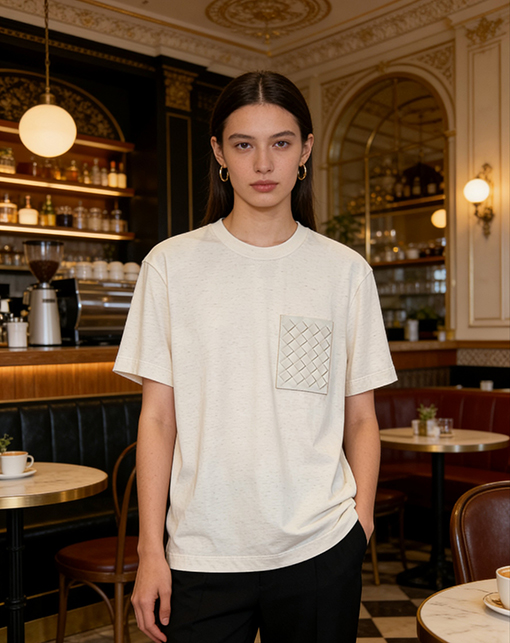 ボッテガヴェネタスーパーコピー 織りのトリムが付いた半袖Tシャツ