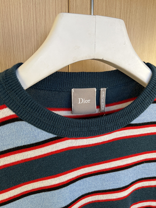 ディオールスーパーコピー DIOR 刺繍ロゴ入り、カラーブロックストライプ柄ニットクルーネック長袖シャツ