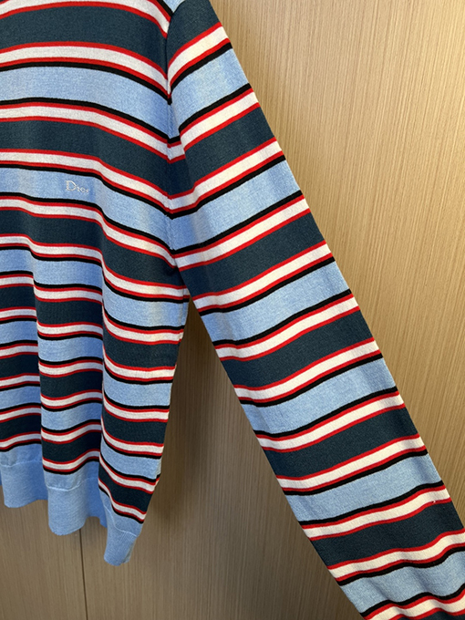 ディオールスーパーコピー DIOR 刺繍ロゴ入り、カラーブロックストライプ柄ニットクルーネック長袖シャツ