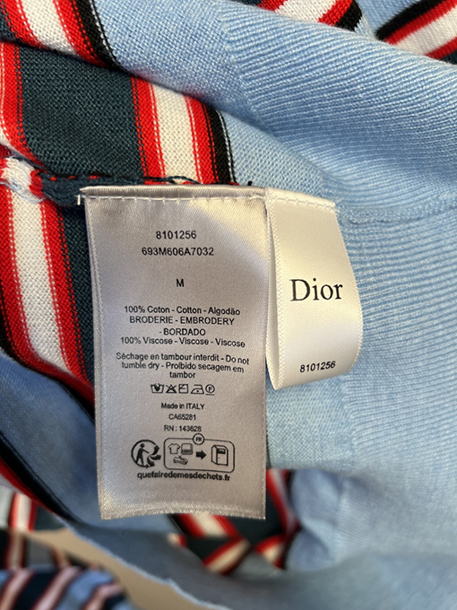 ディオールスーパーコピー DIOR 刺繍ロゴ入り、カラーブロックストライプ柄ニットクルーネック長袖シャツ