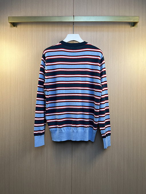 ディオールスーパーコピー DIOR 刺繍ロゴ入り、カラーブロックストライプ柄ニットクルーネック長袖シャツ