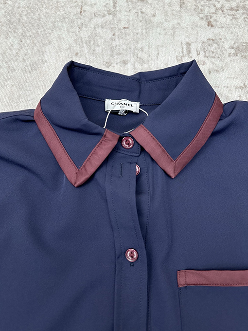 シャネルスーパーコピー 春夏レディースプレビューコレクションカラーブロックボタン付きシルクコットンプリント長袖シャツ