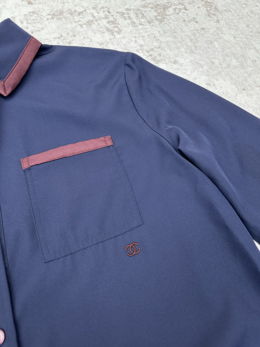 シャネルスーパーコピー 春夏レディースプレビューコレクションカラーブロックボタン付きシルクコットンプリント長袖シャツ