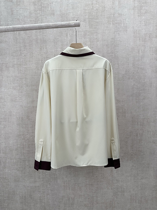 シャネルスーパーコピー 春夏レディースプレビューコレクションカラーブロックボタン付きシルクコットンプリント長袖シャツ