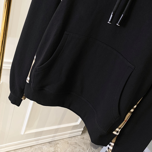 バーバリーブランドスーパーコピー チェック柄コットンのオーバーサイズパッチワークフード付きスウェットシャツ