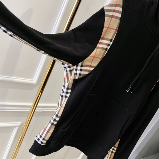 バーバリーブランドスーパーコピー チェック柄コットンのオーバーサイズパッチワークフード付きスウェットシャツ