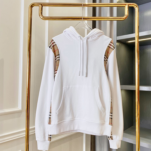 バーバリーブランドスーパーコピー チェック柄コットンのオーバーサイズパッチワークフード付きスウェットシャツ