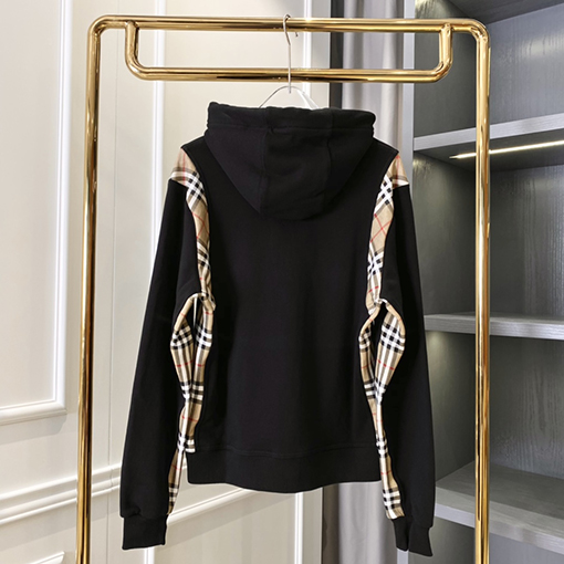 バーバリーブランドスーパーコピー チェック柄コットンのオーバーサイズパッチワークフード付きスウェットシャツ