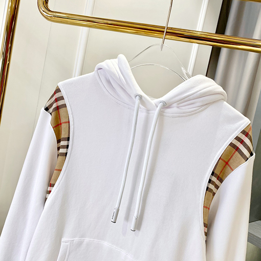 バーバリーブランドスーパーコピー チェック柄コットンのオーバーサイズパッチワークフード付きスウェットシャツ